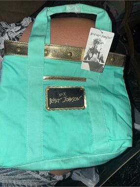 Betsey Johnson Mint Tote with Metallic Gold Accents